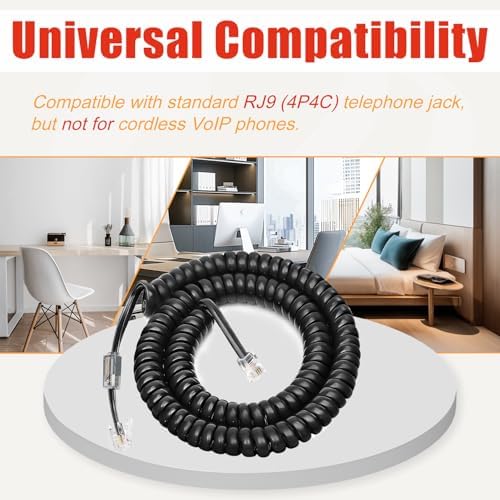 Uvital 5 Pack Phone Cord with Detanglers 10Ft Uncoiled/1.2Ft Coiled, Black - Image 7