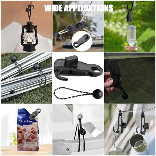 Tarp Clips Clamps Heavy Duty Lock Grip with Bungee Cords, Shark Shade Cloth Backdrop Tent Large Clip with Hook Accessories for Garden Outdoor Pool Cover Tarp Tie Downs Canvas Solar RV Awning - Image 6