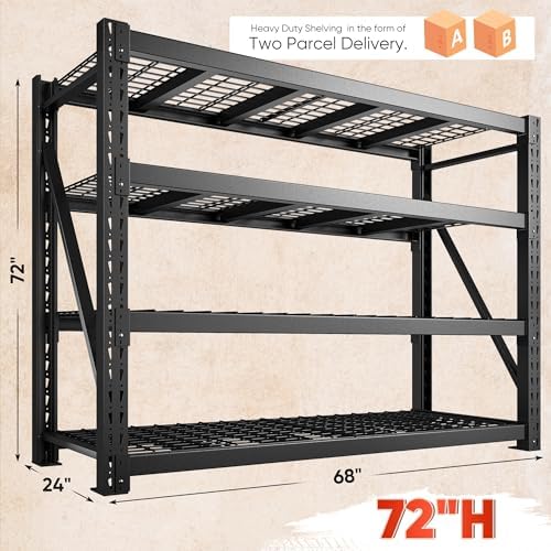Bepatio 9400LBS Garage Shelving Heavy Duty, 72'H Storage Shelves Metal Shelving Unit, 4Tier Storage Rack Shelf,Adjustable Industrial Shelving for Warehouse Commercial,72'Hx68'Wx23.7'D,2PCS - Image 3