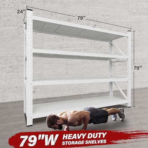 6000LBS Heavy Duty Garage Shelving Units,79" Wide & Deep Storage Shelves,White Metal Garage Shelves,Large Storage Rack,Steel Shelf,Industrial Shelving for Shop,Warehouse,Basement,79" W x 24" D x 79" H - Image 2