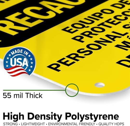 Caution Personal Protective Equipment Required Beyond This Point Bilingual Osha Sign, 12x18 Inches, 55 mil thick HDPS (high density polystyrene), Made in USA by My Sign Center - Image 3