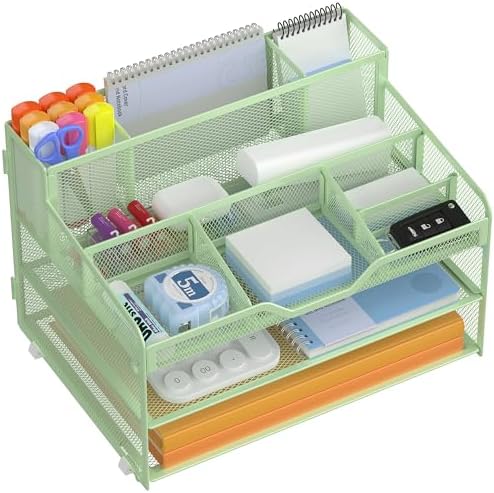 Docnest 3 Tier Mesh Desk Organizer with Letter Tray & Paper Sorter, Green by DocNest