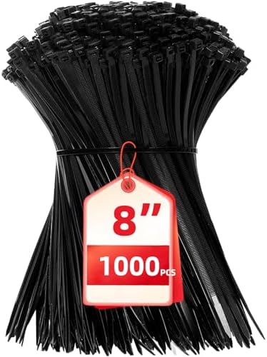 Zip Ties 8 inch, 1000 Pack Black Zip Ties, Self-Locking Nylon Cable Ties with 40 lbs Tensile Strength,Wire Ties for indoor and outdoor use. by HAVEMETD