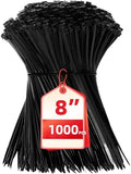 Zip Ties 8 inch, 1000 Pack Black Zip Ties, Self-Locking Nylon Cable Ties with 40 lbs Tensile Strength,Wire Ties for indoor and outdoor use. by HAVEMETD