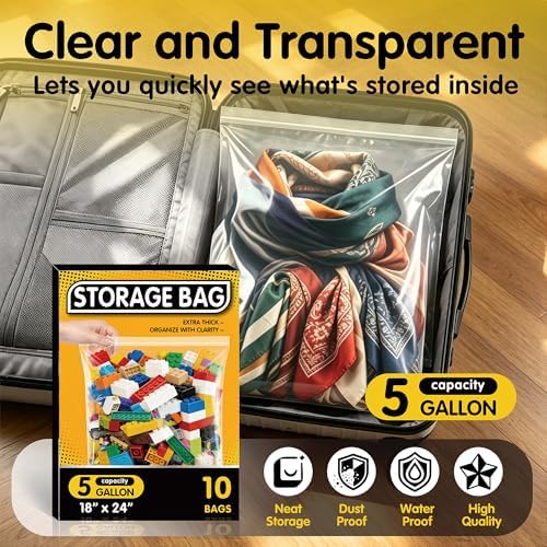 10 Pack 5 Gallon Extra Large Clear Plastic Bags with Zipper - Image 4