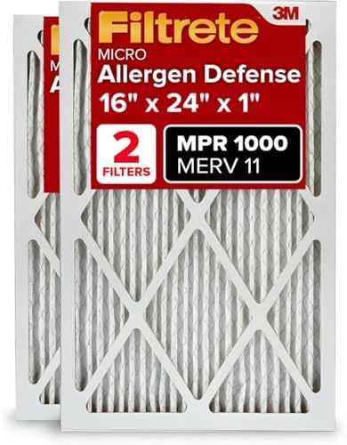 Filtrete 16x24x1 AC Furnace Air Filter, MERV 11, MPR 1000, Micro Allergen Defense, 3-Month Pleated 1-Inch Electrostatic Air Cleaning Filter, 2 Pack (Actual Size 15.813 x 23.813 x 0.656 in) by Filtrete