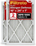 Filtrete 16x24x1 AC Furnace Air Filter, MERV 11, MPR 1000, Micro Allergen Defense, 3-Month Pleated 1-Inch Electrostatic Air Cleaning Filter, 2 Pack (Actual Size 15.813 x 23.813 x 0.656 in) by Filtrete