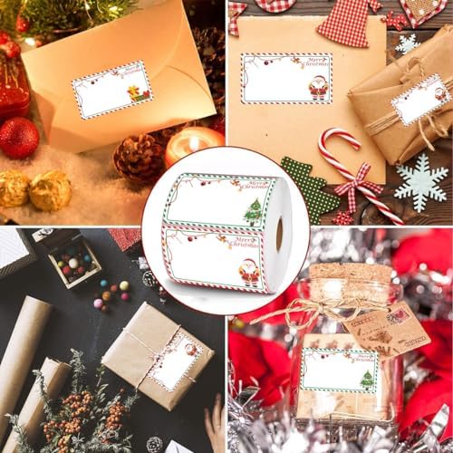 Merry Christmas Direct Thermal Labels Stickers Watercolor Small Business Thermal Stickers 1.25x2.25 Inch Multi-Purpose Thermal Sticker Labels Printer for Inventory, Address, Name Gift Tag 500 Pcs - Image 2