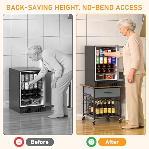 Mini Fridge Stand, Heavy-Duty End Table Fridge Table with Storage, Small Refrigerator Stand with Rolling Wheels for Dorm, Kitchen,Pantry - Image 6