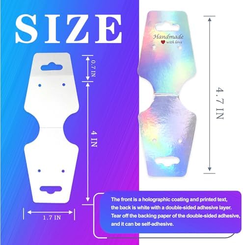 210 PCS Bracelet Holographic Display Cards Sturdy Necklace Holder Cards Self Adhesive Jewelry Packaging Selling Card for Small Business of Keychain Earring Hair Band and Scrunchies Hanging - Image 2