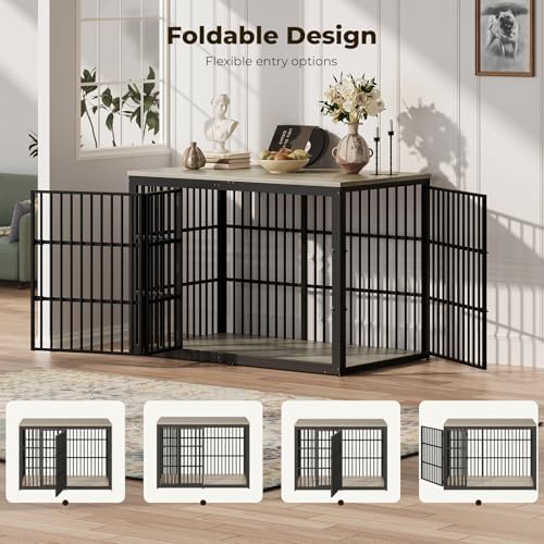 Lyromix 54" Dog Crate Furniture with Foldable Door, Grey - Image 2