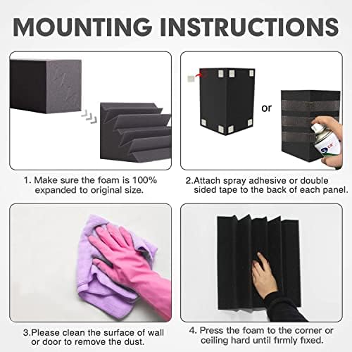 8 Pack - Bass Traps Acoustic Foam Corner, 8''x8''x12'' Black Bass Traps Corner Studio Foam, High Density and Fire-Proof Acoustic Panels Recording Studio Acoustical Treatments - Image 6