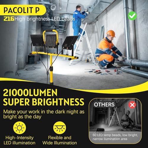 21000LM Tripod Work Light with Stand, 3-Head Adjustable IP66 Waterproof - Image 2