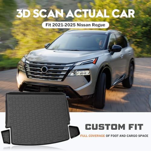 KUST Trunk Cargo Mat for Nissan Rogue 2021-2025 2026, TPE Rubber Cargo Liner with Backrest Mat for Rogue Accessories Rear Trunk Liner High Edge - Image 2