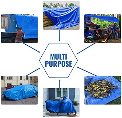 Blue Tarp Pack of 4 Tarps Heavy Duty waterproof 8x10 Large Multipurpose Poly Outdoor Tarps Cover 5 Mil Thickness Blue Tarpaulin Reinforced Rip Resistant Rubber Edges With Aluminum Grommets - Image 6