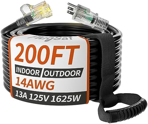 PlugSaf 14/3 Gauge 200 FT Extension Cord Outdoor, Heavy Duty Extension Cord by PlugSaf