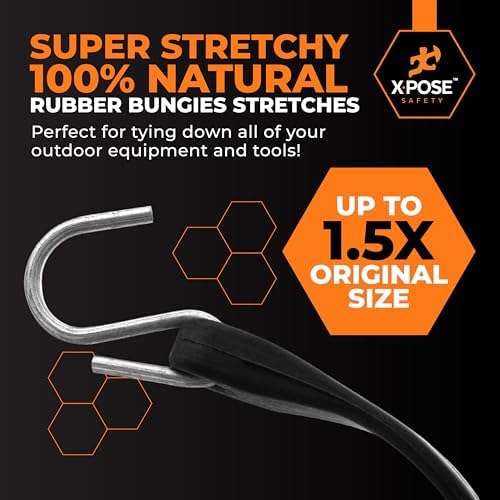 Rubber Bungee Cords with Hooks 50 Pack 9 Inch (14” Max Stretch) Heavy-Duty Black Tie Down Straps for Outdoor, Tarp Covers, Canvas Canopies, Motorcycle, and Cargo - by Xpose Safety - Image 4