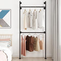 ORSENIGO Industrial Pipe Clothing Rack, Heavy Duty Metal Clothes Rack with Double Rods for Hanging Clothes, Wall Mount Space-Saving Garment Display Rack by ORSENIGO