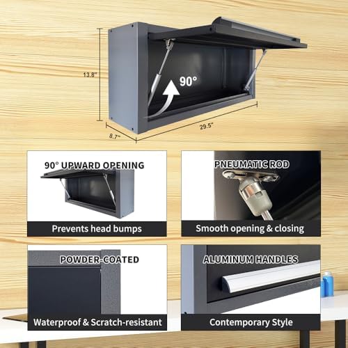 JZD Garage Organizer Set: Steel Tool Cabinet, Overhead Storage & Wood Work Surface, Free Standing for Mechanical Shop Home Repair - Image 4