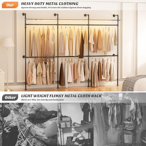 Aheaplus Industrial Pipe Clothing Rack, 118.3'' Closet System with RGB LED - Image 5