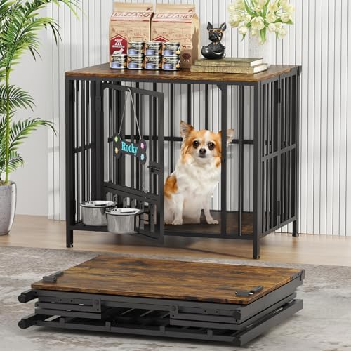 Easycom 27" Foldable Dog Crate Furniture, No Assembly, Rustic Brown by EasyCom