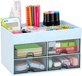 LETURE Office Desktop Organizer with Drawer, Stationary Organizer Desk Caddy, Pen/Pencil/Business Card/Sticky Note Tray/Paperclip Holder Storage Box (Blue) by LETURE