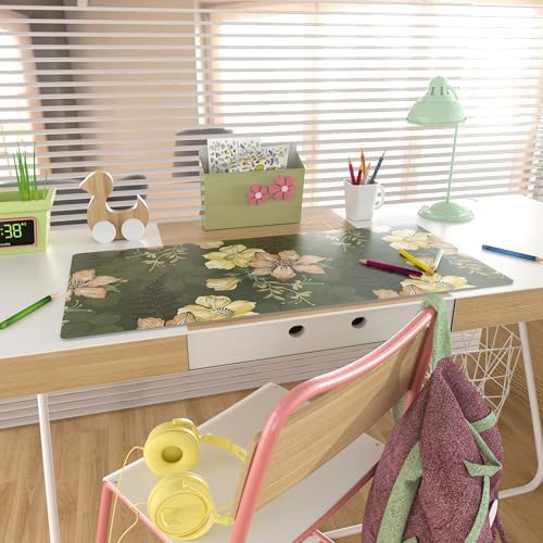 Faux Leather Large Mouse Pad, Office Desk Mat, 31.5"x15.7", Bold Flowers - Image 3