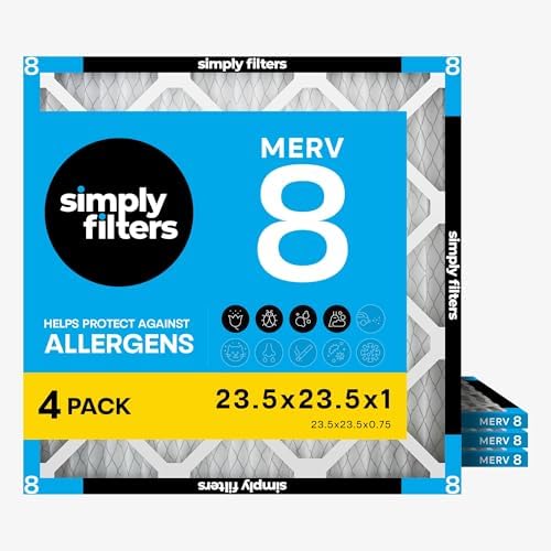 Simply 23.5x23.5x1 Air Filter, Merv 8, 4 Pack, For Home AC Furnace & HVAC (Actual Size: 23.5x23.5x0.75") DUST, Pet, & Allergy Control by SimplyFilters