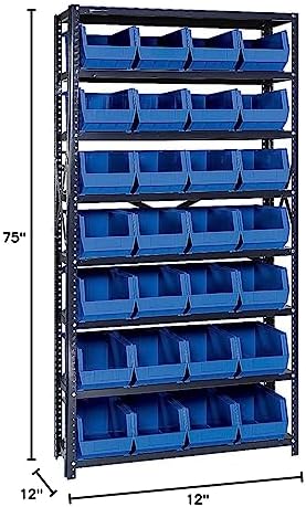Quantum Storage Systems QSBU-240BL Giant Open Hopper Steel Shelving System, 12" D x 36" W x 75" H, with 8 Shelves and 28 QU240 Bins, Blue - Image 2