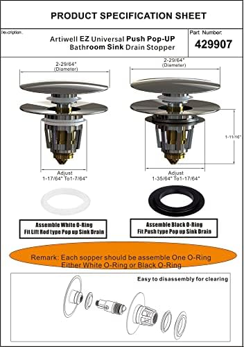 Artiwell Universal Bathroom Sink Drain Stopper, Fits Most Pop-Up Drains for Vessel Sink Lavatory Vanity, Sink Drain Strainer with Detachable Hair Catcher, Tested by Plumber in US (MATT Black) - Image 6