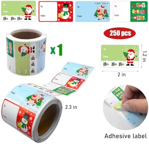 250Pcs Christmas Gift Tags,Self Adhesive Santa Claus Stickers,Christmas Tags for Gifts,to from Festive Holiday Name Tag Labels for Xmas Decorations Holiday Present Packaging Wrapping Cards - Image 4