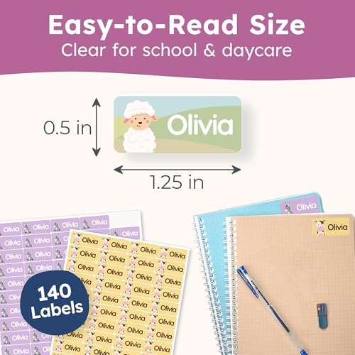 Personalized Name Labels for Kids (140 Labels) - Durable & Waterproof Custom Name Stickers for Clothing Tags, School Supplies, Camp & Daycare - Cozy Farm (1.2”x0.5”) - Image 6