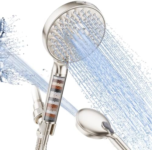 SR SUN RISE Filtered Shower Head with Handheld High Pressure 9 Spray Mode Showerhead Detachable Shower Head Water Softener Filters Beads for Hard Water Remove Chlorine 1 Filter Light Champagne by SRSUNRISE