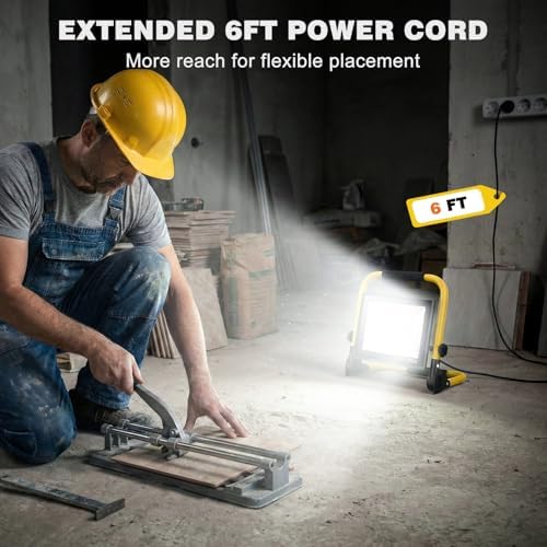 LED Work Light 10000 Lumens, Portable Work Light with Stand, 72 LED COB 6500K, IP66 Waterproof Outdoor Lights, 360° Adjustable Mechanic Light for Garage, Construction, Camping, Shop Lights for Garage - Image 6