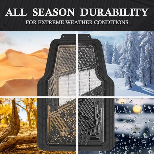 CAR PASS Heavy Duty Rubber Floor Mats 4-Piece Bling Car Mats Full Set - Universal Waterproof Floor Mats for SUV Truck, Durable All Weather Car Mats, Automotive Mats for Women Glitter Silver - Image 4