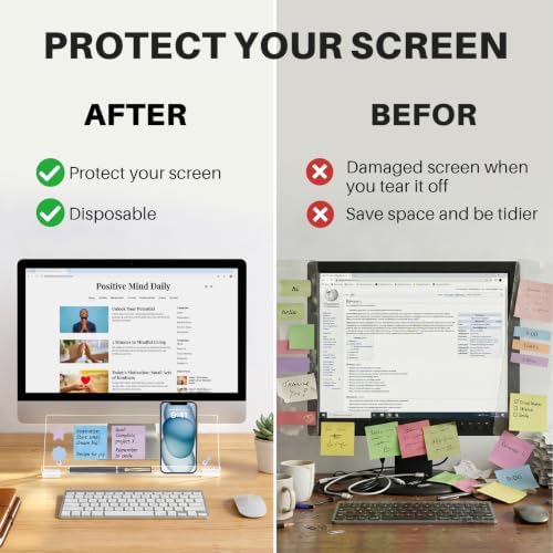 Monitor Memo Board Holder 14"x5", Computer Sticky Note Holder with Phone Stand, Space-Saving Office Organization, Movable & Reusable Screen Saver for Office & Home Desktop Decor - Image 2