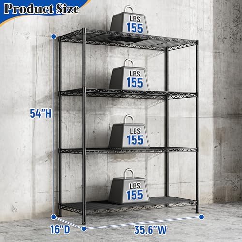 DurayLoly Heavy Duty 4-Tier 620LBS Storage Rack, Adjustable Shelves, Black - Image 3