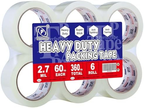 P PERFECTAPE Heavy Duty Packing Tape 6 Rolls, Clear, 2.7 mil, 1.88" x 60Y by PERFECTAPE