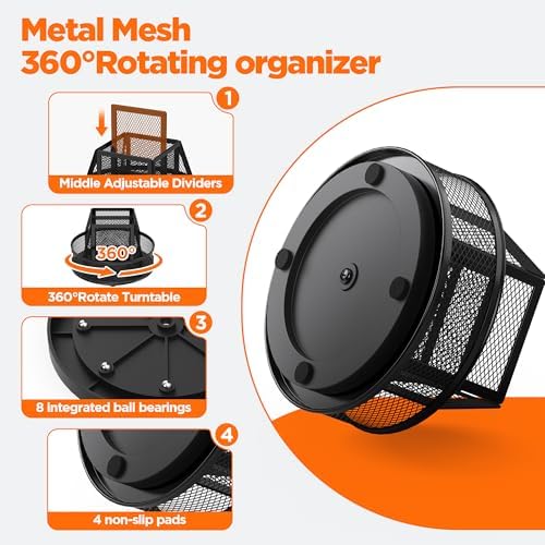 Docnest 360°Rotating Mesh Desk Organizer,6-Compartment Pen Holder,Black - Image 4
