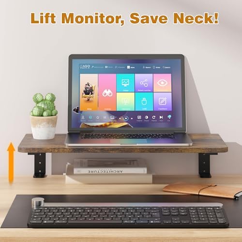 Desk Extender, 22-inch Clamp-On Desk Shelf, Height-Adjustable Desktop Shelf Organizer for Monitors Office and Gaming Accessories, Arm Support Table Extension, 44lbs Heavy Duty, Dark Brown - Image 3