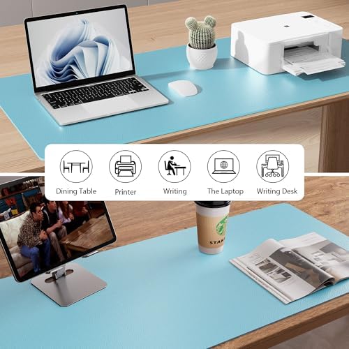 Aothia Large PU Leather Desk Pad Protector – Non-Slip Mouse Pad & Writing Mat for Office/Home, Waterproof, Easy to Clean(36" x 17", Blue Topaz) - Image 5