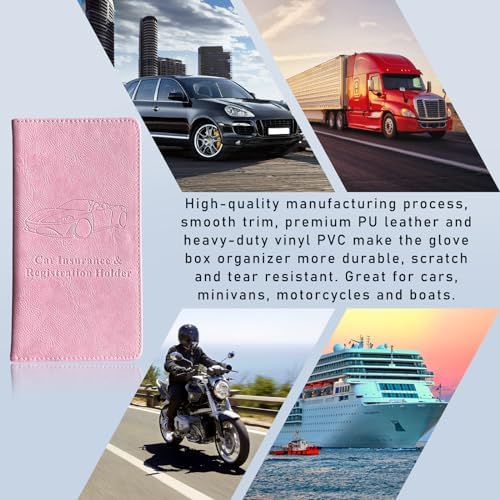Ziciner Car Registration and Insurance Holder, Auto Card Document Glove Box Organizer with Magnetic Closure, Universal Vehicle Interior Accessories for Cars SUVs (Pink-Large) - Image 6