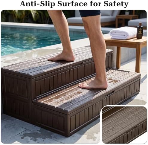 Garturects Hot Tub Steps with Storage, Hot Tub Steps Outdoor, Sturdy Plastic Storage Spa Steps with Anti-Slip Treads for Porch, RV, Deck(Brown) - Image 6