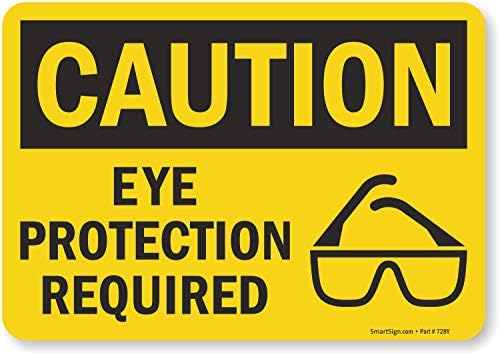 SmartSign Adhesive Vinyl OSHA Safety Sign, Legend "Caution: Eye Protection Required", 7" high x 10" wide, Black on Yellow by SmartSign