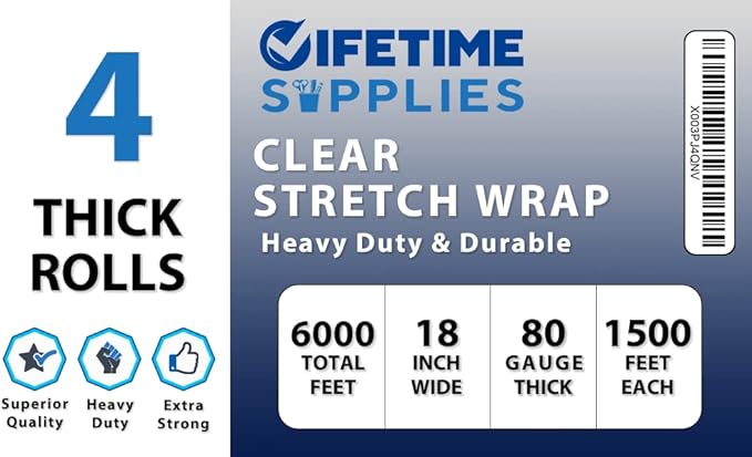 4 Rolls x 18" x 1500 FT x 80 Gauge Clear Non-Stretch Heavy Duty Plastic Stretch - Image 8