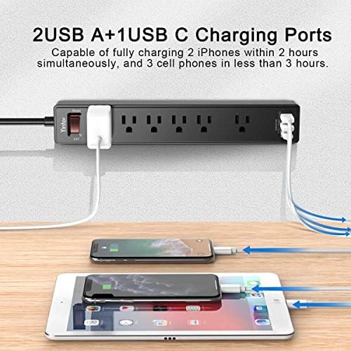 Yintar 15Ft Surge Protector Power Strip with 6 Outlets & 3 USB Ports, Black - Image 3