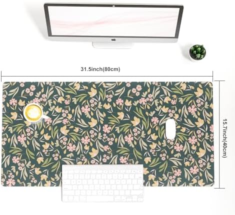 Faux Leather Large Mouse Pad, Office Desk Mat, 31.5"x15.7", Ditsy Floral - Image 6