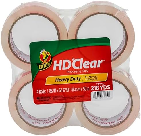 Duck HD Clear Heavy Duty Packing Tape Refill Rolls, 2 in Wide, 4 Rolls by DuckBrand