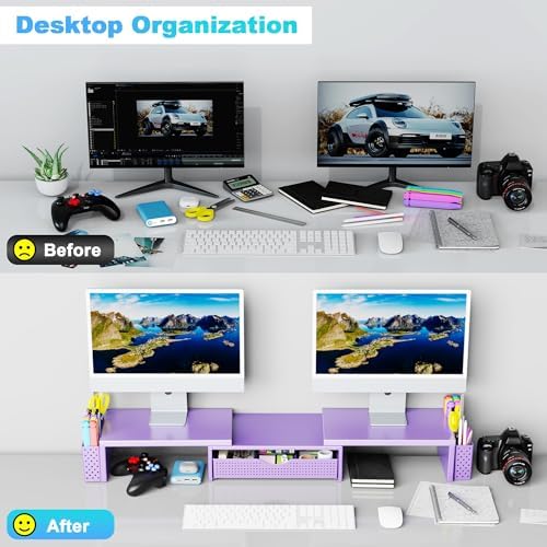 Spacrea Dual Monitor Stand Riser with Drawer and 2 Pen Holders - Image 3