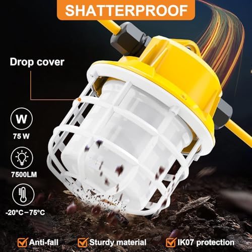 50ft LED Construction String Lights, 75W 7500LM Industrial Grade Super Bright String Work Lights for Construction Sites, Temporary Work, Renovation, Jobsite, and all outdoor lighting(50ft-5lights) - Image 3